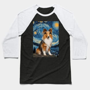 Shetland Sheepdog Dog Breed Painting in a Van Gogh Starry Night Art Style Baseball T-Shirt